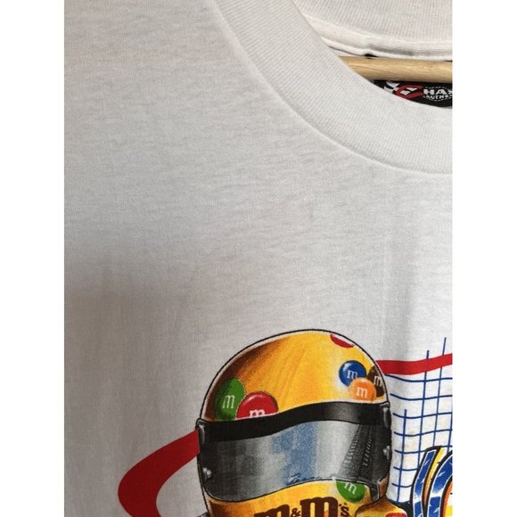 VINTAGE NASCAR M&M CARTOON KEN SCHRADER WHITE T SHIRT SIZE LARGE 90S Y2K HYPE - Picture 5 of 8